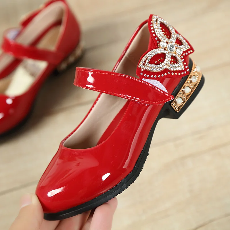 

Fashion Rhinestone Big Girls Shoes with Rose Flower Fashion Princess Slip-on Children Flat Shoes for Girls Shoes Size 6-13