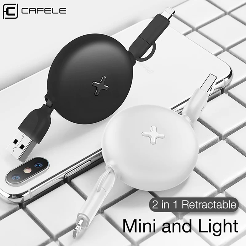 

CAFELE 2 in 1 Retractable USB Cable For lightning Micro Type C Cable Fast Charging For iPhone X Xiaomi 9 Samsung S9 Huawei P30