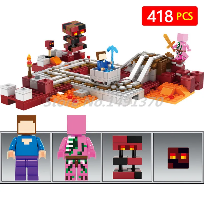 

Stacking Blocks Hell Infernal Train Steve Zombie Pig Figures My World 33054 Minecrafted Model Building Blcoks Toys For Children