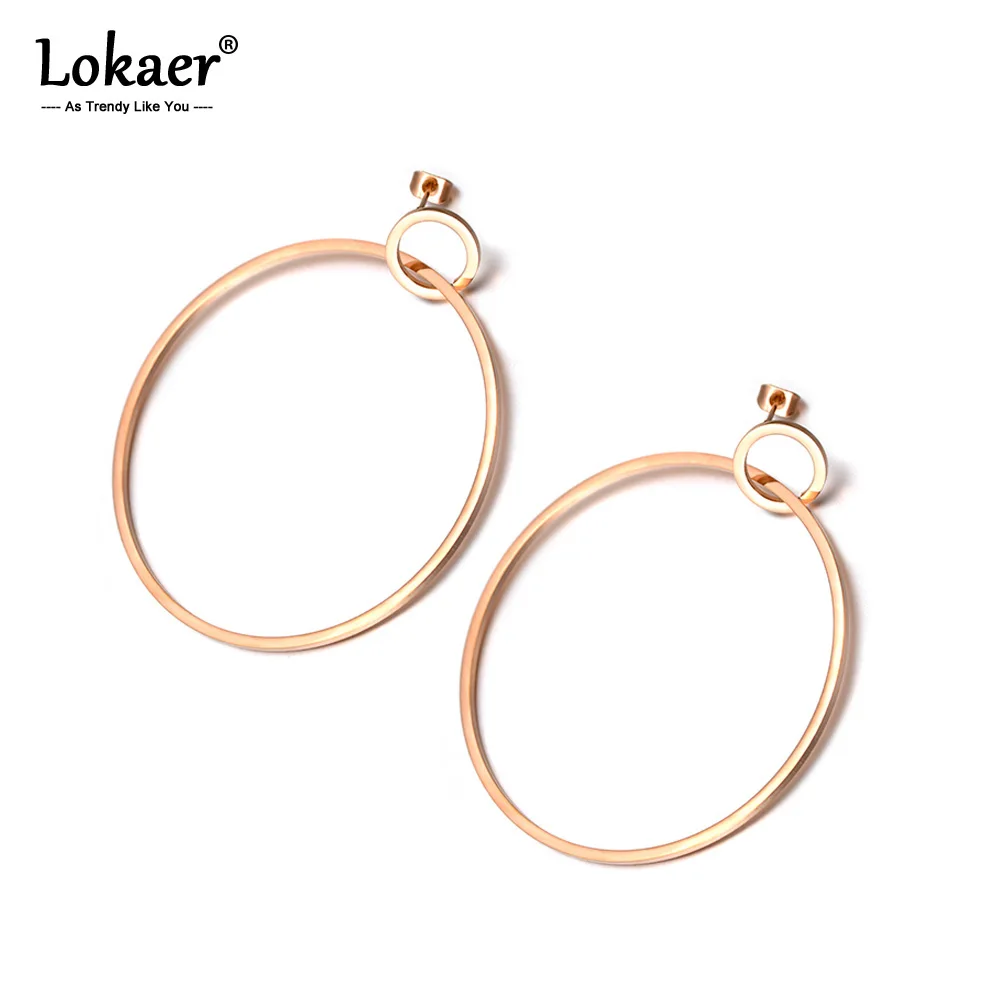 Lokaer модные ювелирные изделия в стиле панк двойные круглые преувеличенные золотые, розовые серьги цвет из нержавеющей стали подарок для женщин E18074