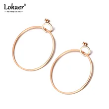 Lokaer модные ювелирные изделия в стиле панк двойные круглые преувеличенные золотые, розовые серьги цвет из нержавеющей стали подарок для женщин E18074