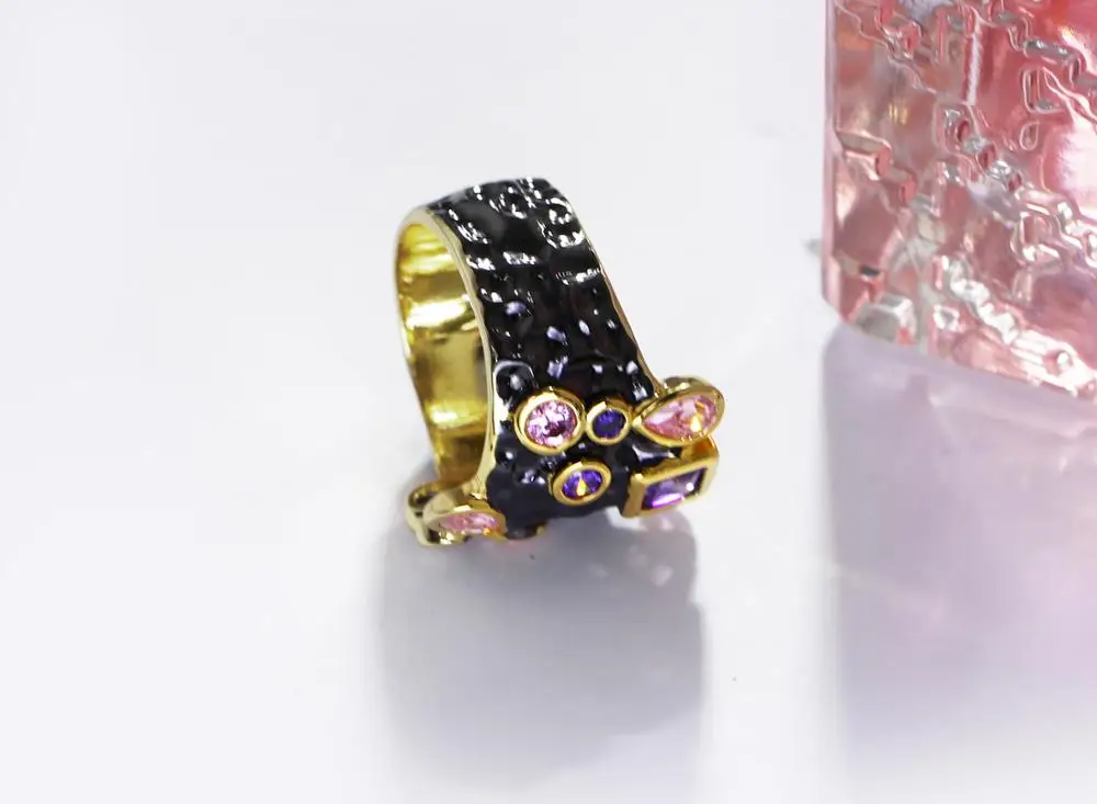 Новая акция, вечерние украшения для банкета, черного и золотого цвета, ювелирные изделия из кубического циркония AAA, роскошное кольцо