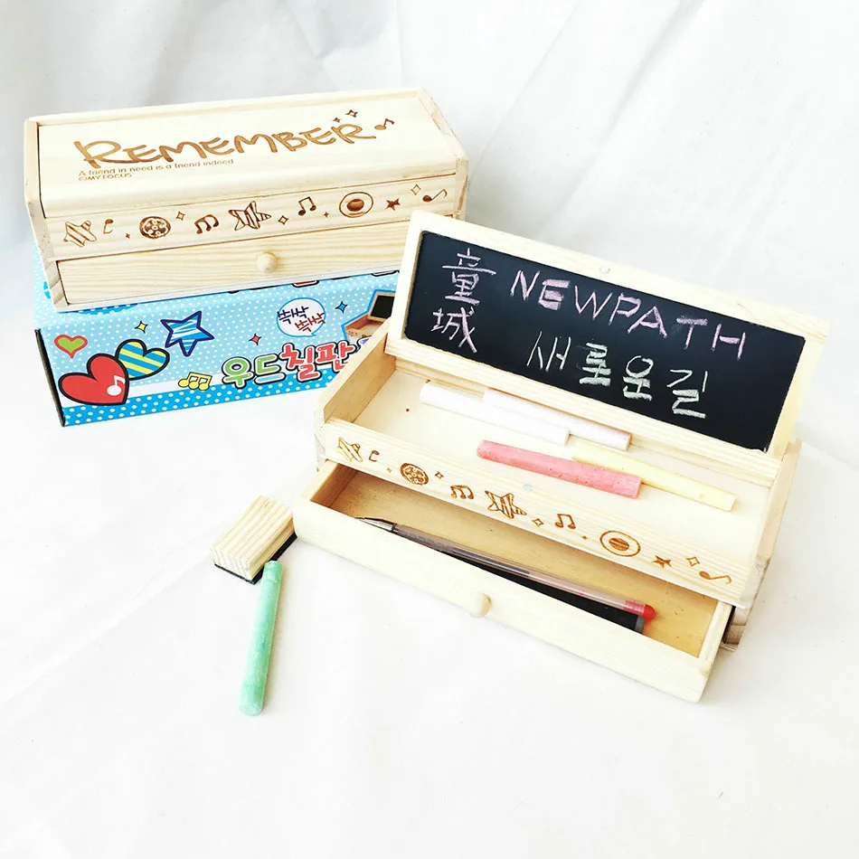 Multifunctional Wooden School Pencil Box Pen Case Vintage Stationery
