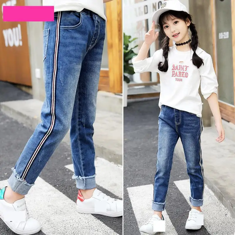 Children Jeans For Girls Teenager New Fashion Skinny Elastic Waist Solid Kids Jeans Teens Trousers Back To School Outfits 10 12 open back solid skinny bodysuit