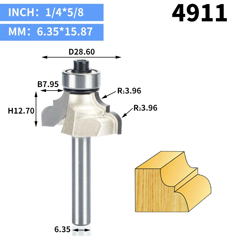 HUHAO 1 шт. двойной Римский Ogee фреза 1/" 1/4" хвостовик деревообрабатывающий фрезы для дерева Концевая Классическая фреза - Длина режущей кромки: 4911