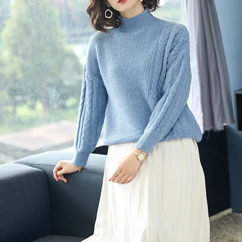 Winter Autumn Women Vintage Solid Sweater Cotton Knitwear Pullover Knitted Top Geometric Thicken Warm Twist Sweaters Large Size Winter Autumn Women Vintage Solid Sweater Cotton Knitwear Pullover Knitted Top Geometric Thicken Warm Twist Sweaters Large Size