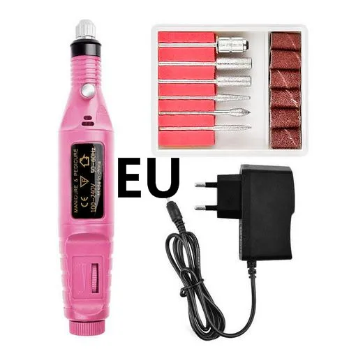 Профессиональная электрическая дрель для ногтей, маникюрный набор, ручка для дизайна ногтей, педикюр, Шлифовальная Пилка Для Ногтей, набор инструментов для удаления геля - Цвет: Pink-EU Plug