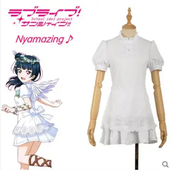 

Aqours Tsushima Yoshik Cos Anime LoveLive!Sunshine!! Halloween Cosplay Female Angel No awakening Daily White Sweet dress Costume