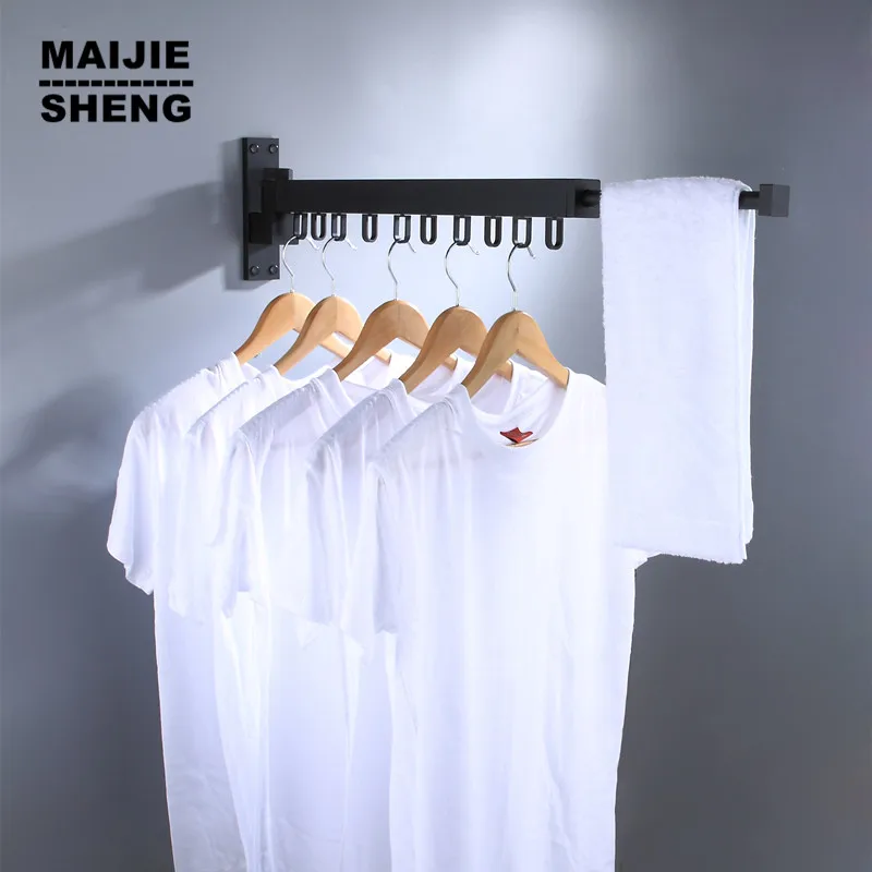 

Balcony Folding Clothes Hanger Indoor Wall-hanging Invisible black Clothes Hanger Push-pull Retractable Clothes shelf
