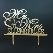 Пользовательское имя свадебный торт Топпер с сердцем Зеркало Золото Персонализированные торт Топпер для свадебной вечеринки аксессуары фамилия Торт Топ