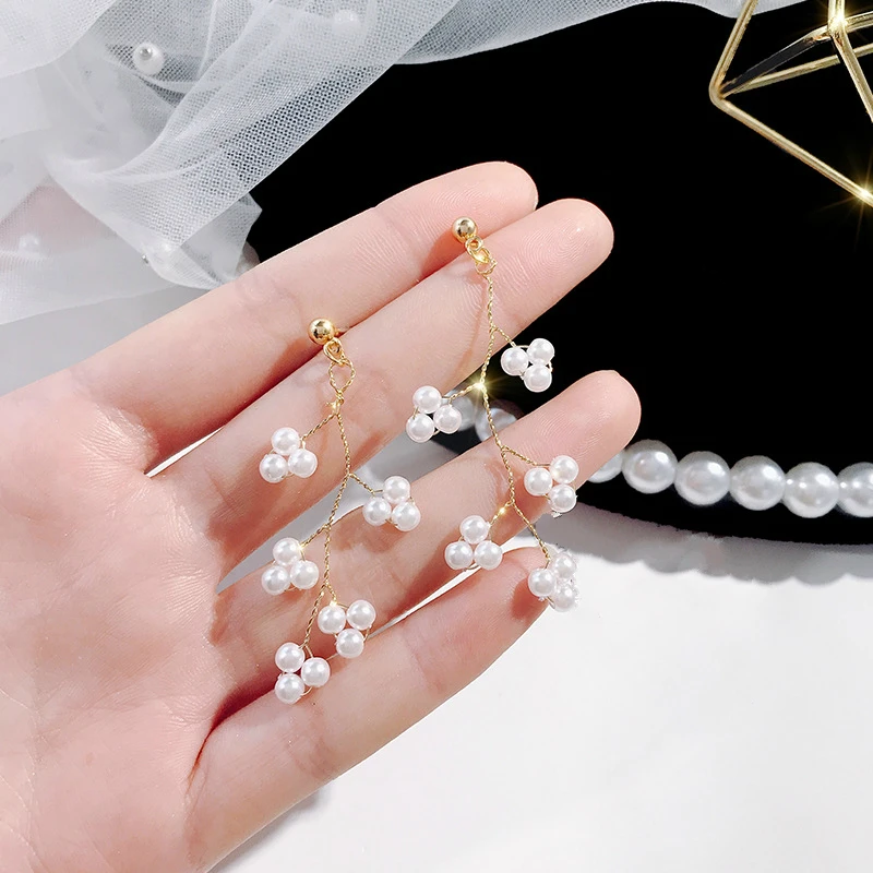 Новые серьги, ювелирные изделия искусственный жемчуг ветка цветочные серьги кристалл нерегулярные Висячие серьги для женщин серьги с кисточками