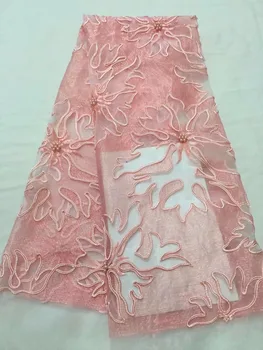 

Peach Applique African Lace Fabrics French Lace Fabric,2018 High Quality 3 D Flowers Beads George Lace For Nigerian Women 5yards