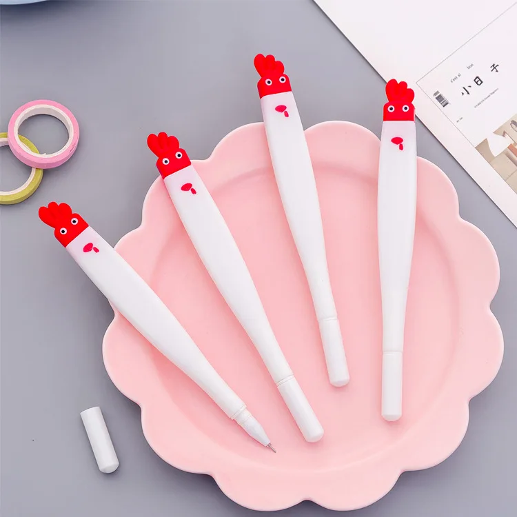 Cute Chicken Head White Gel Pen 0.38mm Black Ink Kawaii Writing Pens