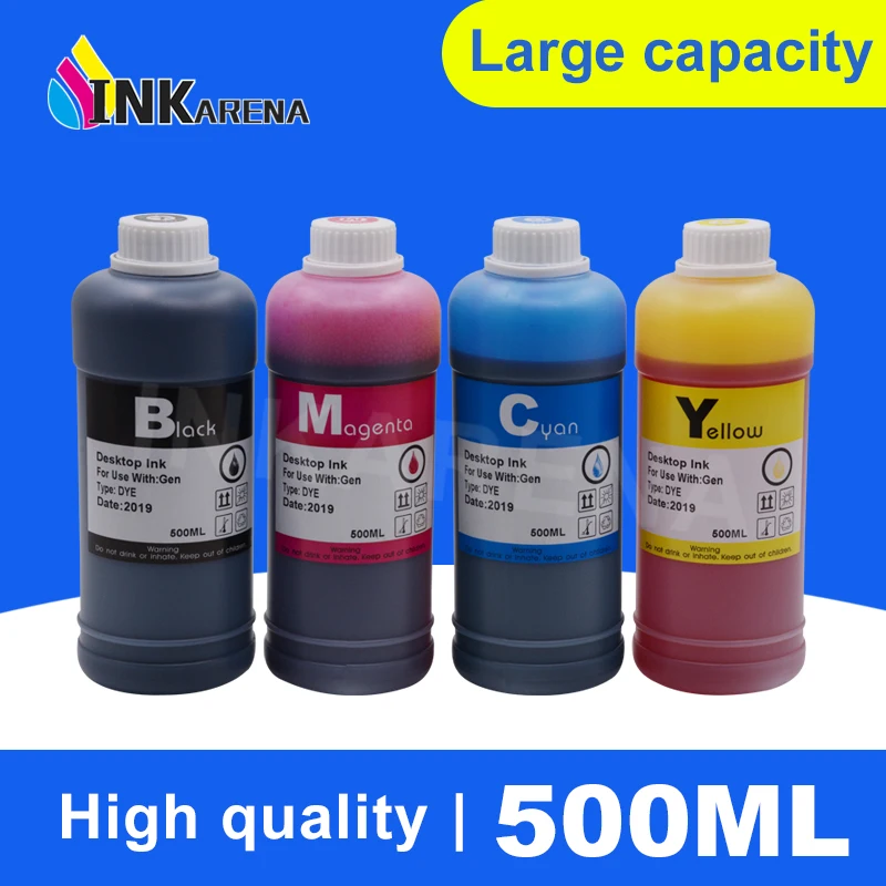 INKARENA 500ml Printer Ink Refill Kit Black Color For HP For Canon Ciss Dye Ink For Epson For