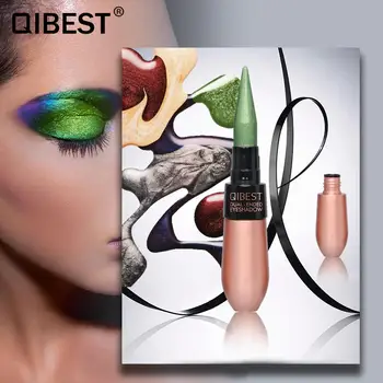 

Qibest eyeshadow stick with black liquid eyeliner 15 colors waterproof long lasting gold green silver metallic eyeshadow QB021