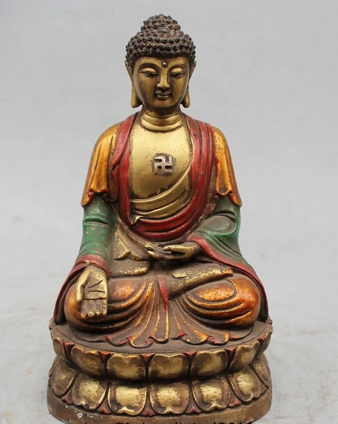 

006749 9" Tibet Tibetan Buddhism Bronze Sakyamuni Shakyamuni Amitabha Buddha Statue