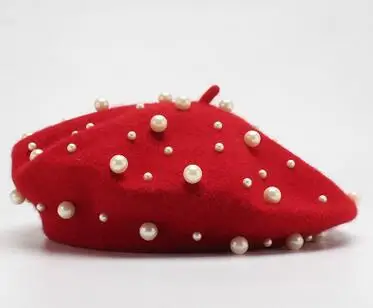 

1pcs/lot Fashion Women Woolen Pearl Cap Beret Hat Casual Lady Autumn and Winter Warm Girl berets cap