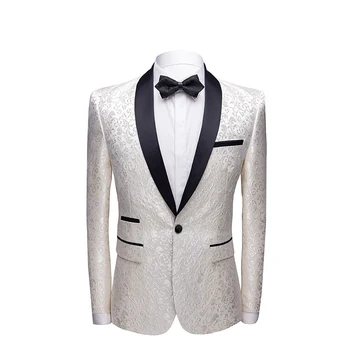 

White Men Blazer jacket Slim Design Terno Masculino Stylish Casual Tuxedo Suit Asia size S - XXXXL men Flower coat