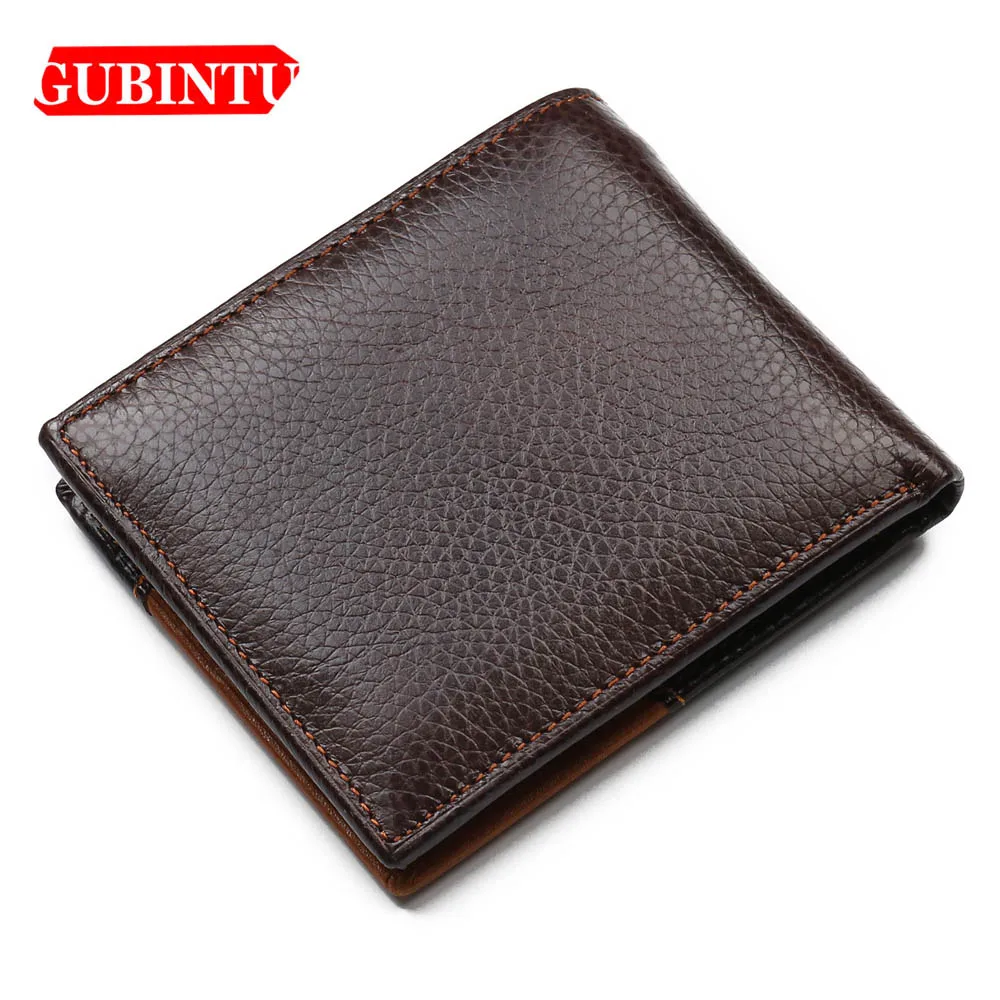 GUBINTU الرجال محافظ جلد البقر الحقيقي بطاقة تصميم قصيرة حامل Passcard جيب الرجال محفظة عالية الجودة العلامة التجارية الذكور محفظة