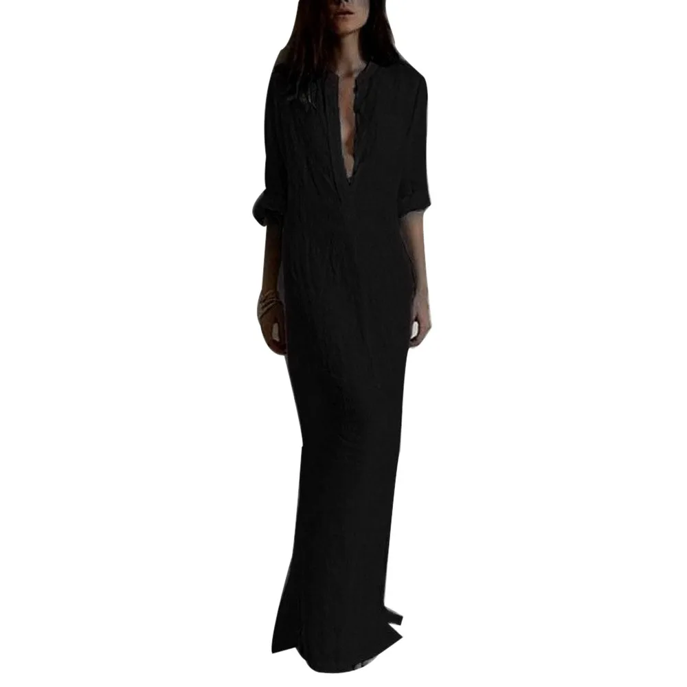 Модное повседневное богемное длинное платье макси с разрезом летнее женское сексуальное Повседневное платье с глубоким v-образным вырезом платья размера плюс 2XL Vestidos - Цвет: Черный
