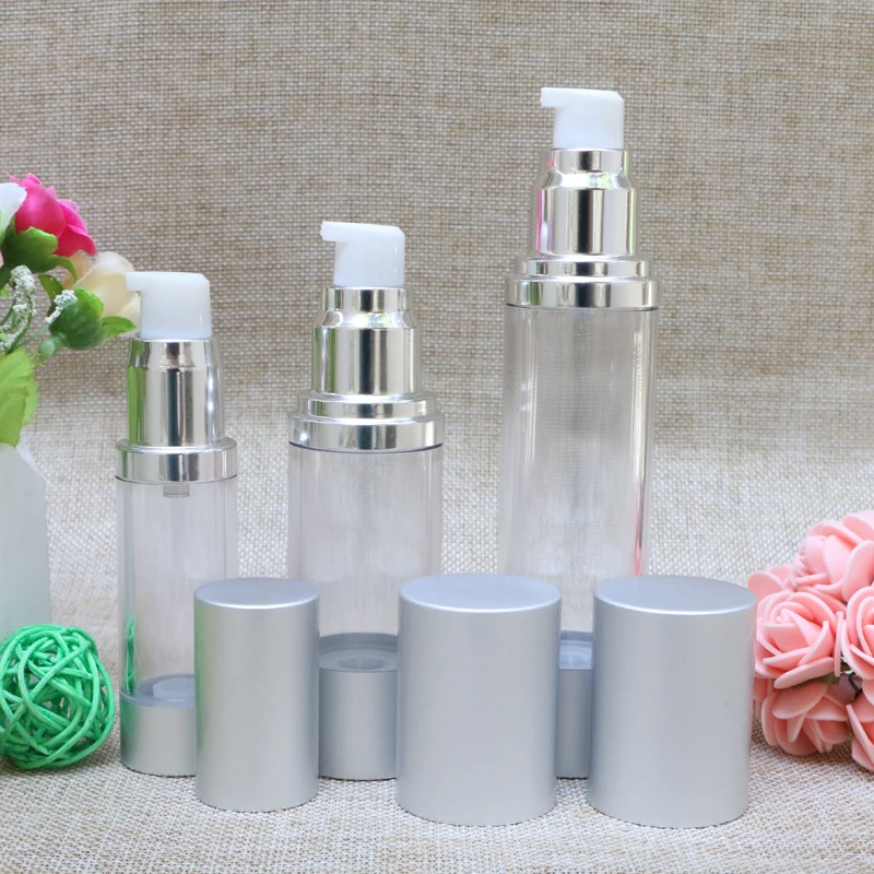 Wholesale 100pcs Transparent Silver Portable Empty Lotion airless Pump 30ml Travel Bottle for