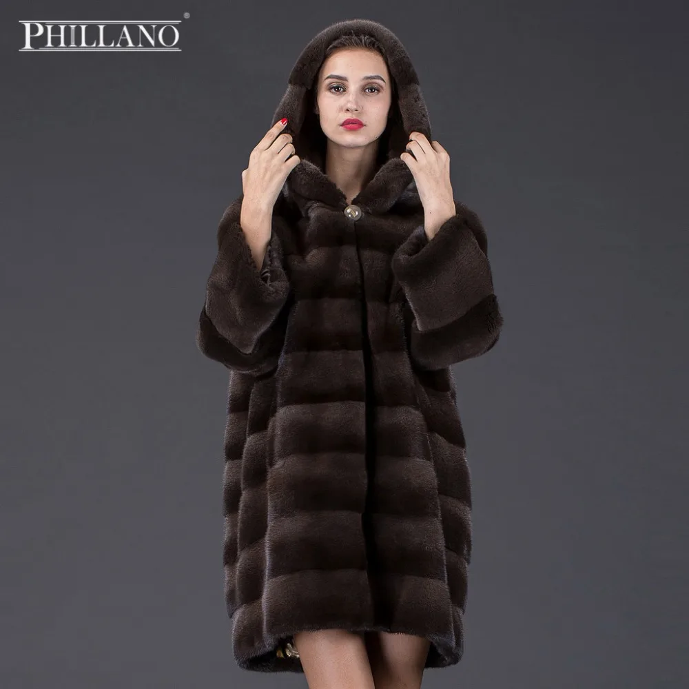 ПРОДАЖА 2016 PHILLANO Шубы Из Натурального Меха Норки с Капюшоном .Куртка Женская