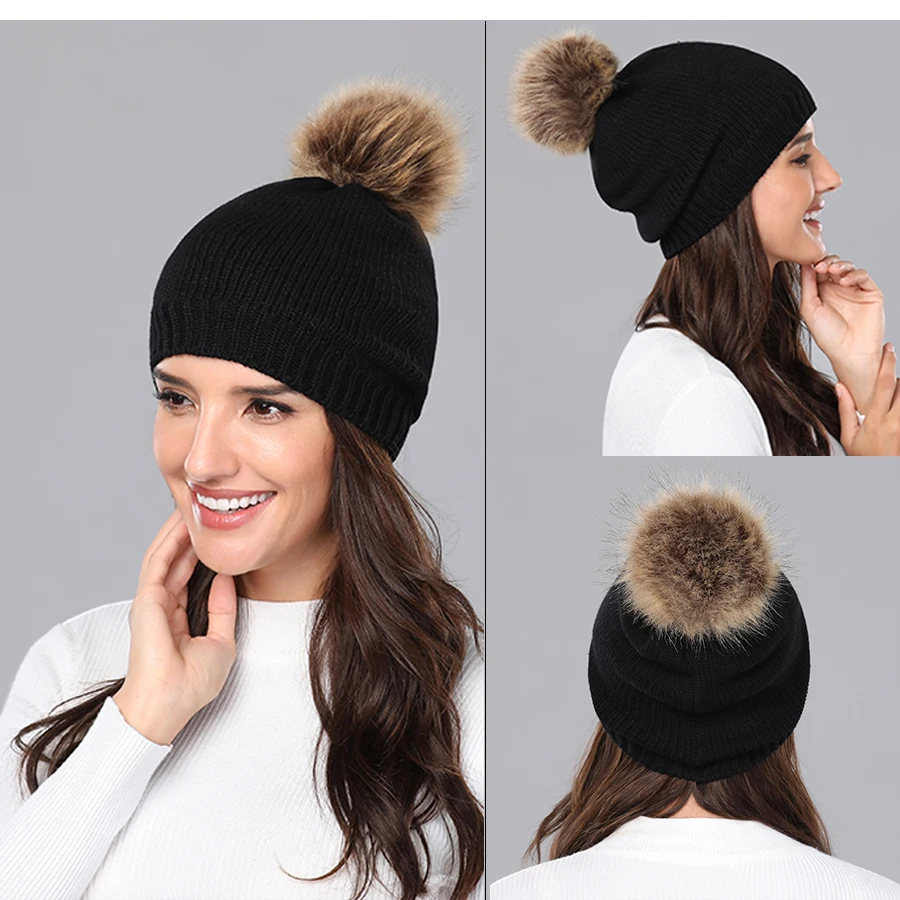 Girita-Women's- Winter- knit- hat- Skullies- Beanies- fleece- lined- Hats- crochet- Pompon- Fur- Female- Warm- Caps (8)
