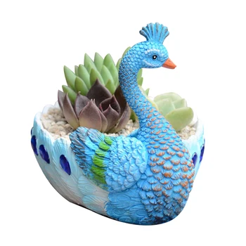 

Creative Resin Blue Peacock Model Meat Plant Flower Pot Ornaments Animals Fleshy Pots Figurines Home Furnishing Handicraft Gifts