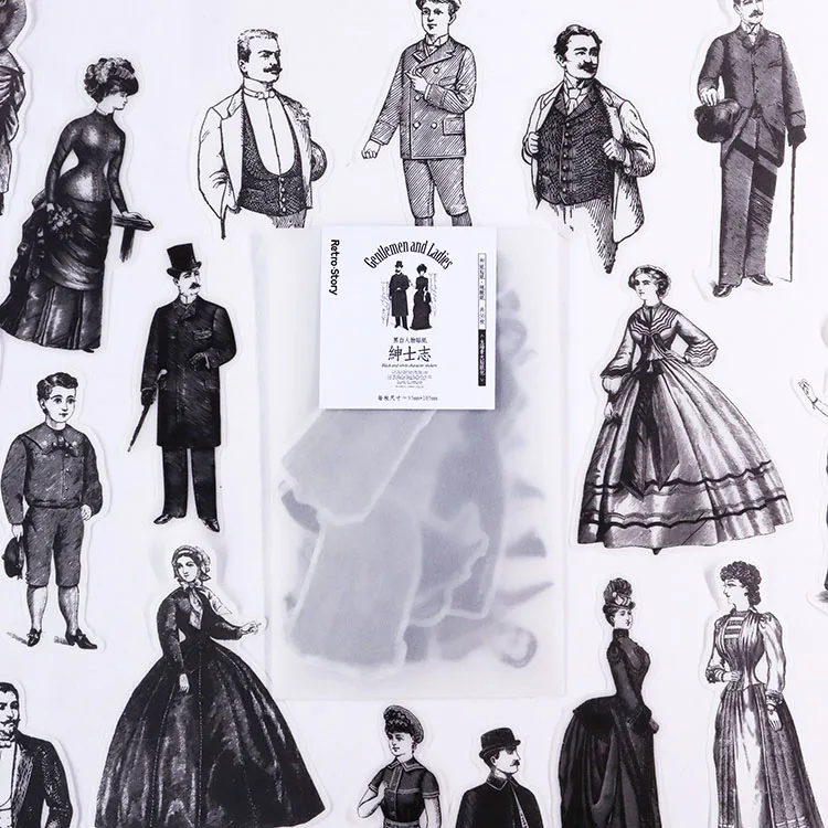 

Vintage European ladies gentleman retro character fashion dress design Decoration Sticker DIY Scrapbooking Label Diary Sticker