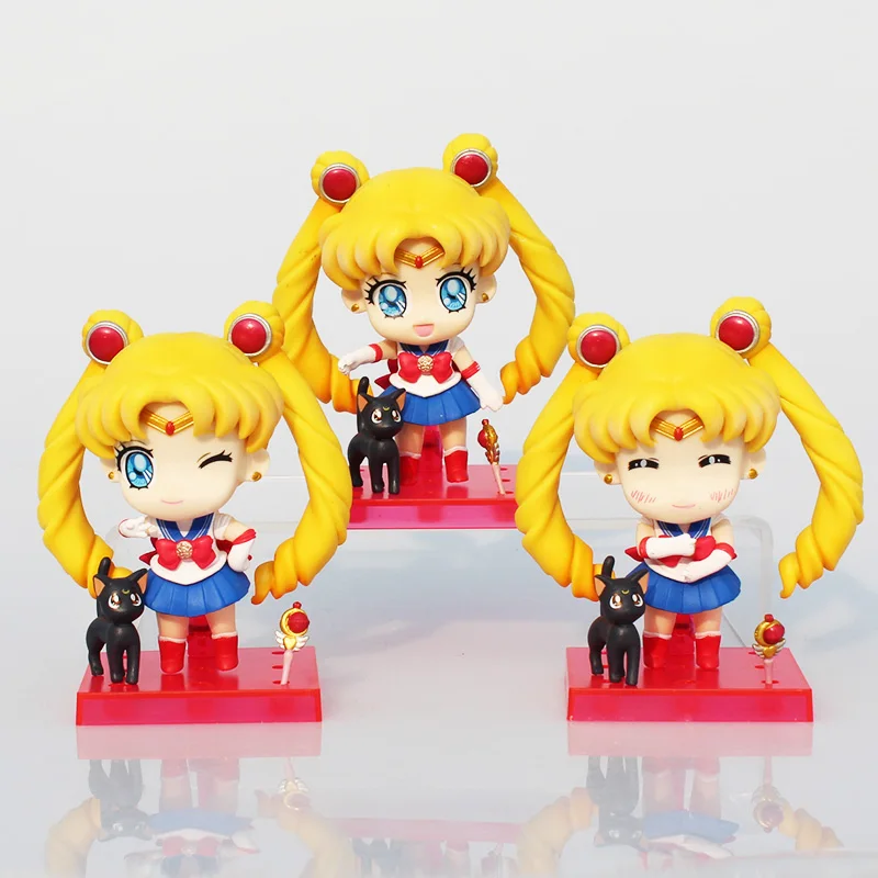 

Sailor Moon Action Figures Q Version Sailor Moon Tsukino Dolls PVC Toy Anime 5-8CM 3pcs/set