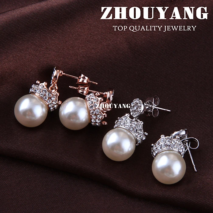 ZHOUYANG ZYE163 Imitation Pearl Rose Gold Color Stud Earrings Jewelry Made with Genuine Austrian Crystal Wholesale