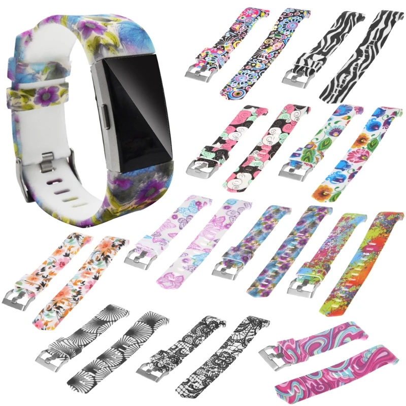 

OOTDTY Colorful Strap Fashionable Sports Silicone Watchband Lanyard Bracelet for Fitbit Charge 2 Strap