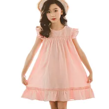 Летнее платье с оборками для девочек хлопковые льняные винтажные платья для подростков свободные вечерние платья принцессы для девочек 3-14 лет