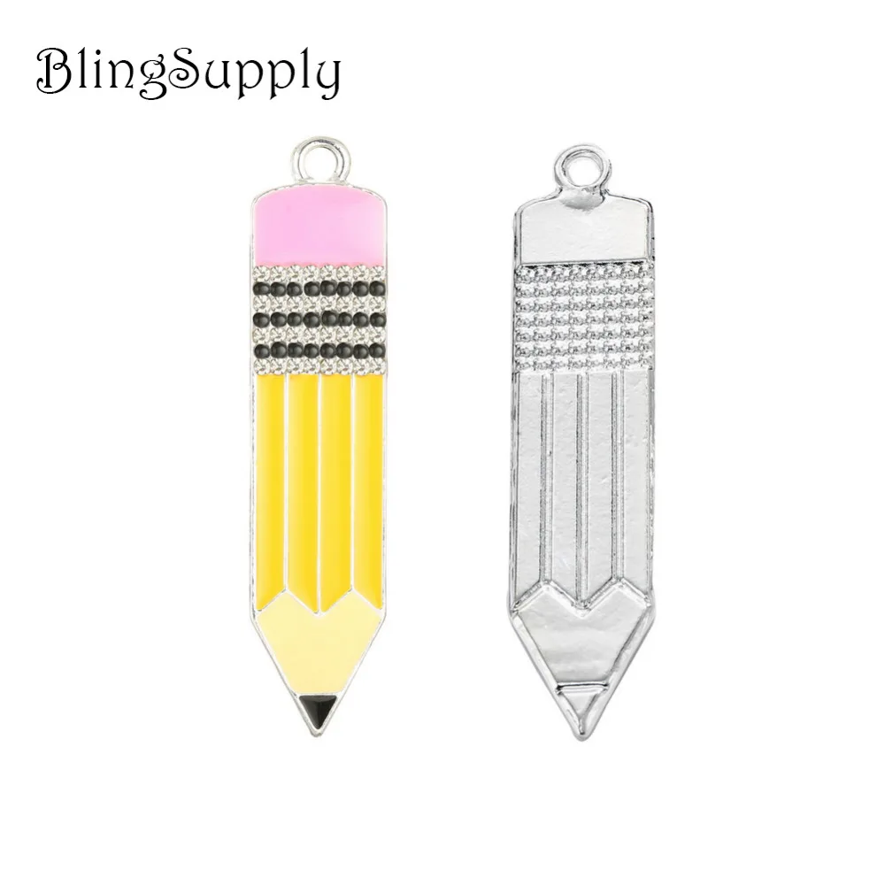 

Free shipping 48*21mm school pencil rhinestone button 50PCS (BTN-5641)