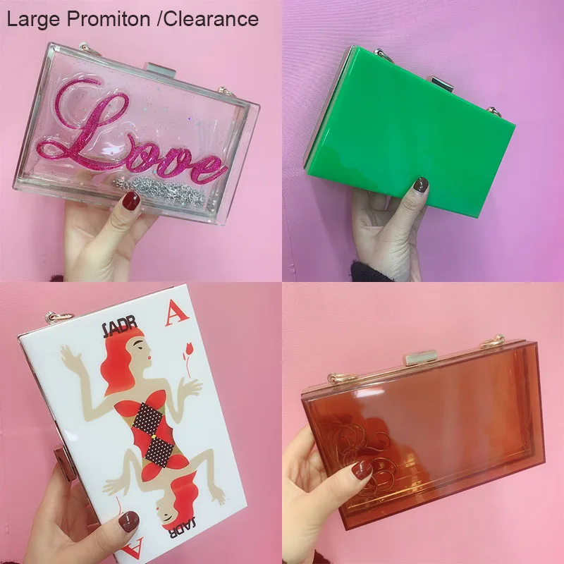 

fashion acrylic handbags for women party pork letters diamond samll clutch evening purse chains crossbody bag plastic box