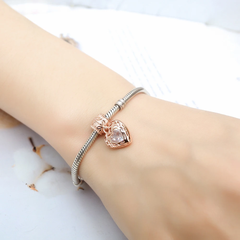 RainMarch Gold Heart Beads Fits Pandora Charms Bracelets Original 925 Silver CZ Crystal Charm Women Jewelry Making Dropshipping (4)