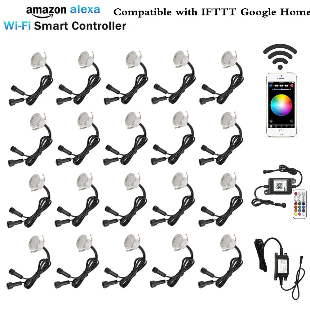 

20X Smart WIFI Phone APP Control RGB/RGBW 31mm 12V ip67 Kitchen Stair Step LED Deck Rail Lights for Alexa Echo Google Home IFTTT