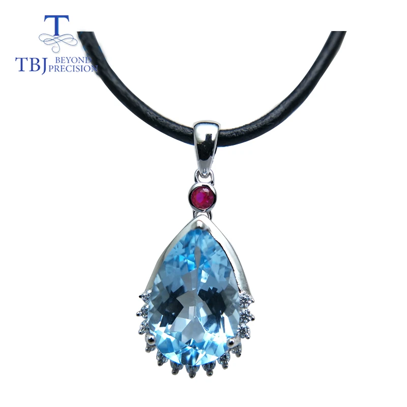 TBJ water drop shape pendant in 925 sterling silver with nautral sky blue topaz and citrine shiny for women as gift box | Украшения и