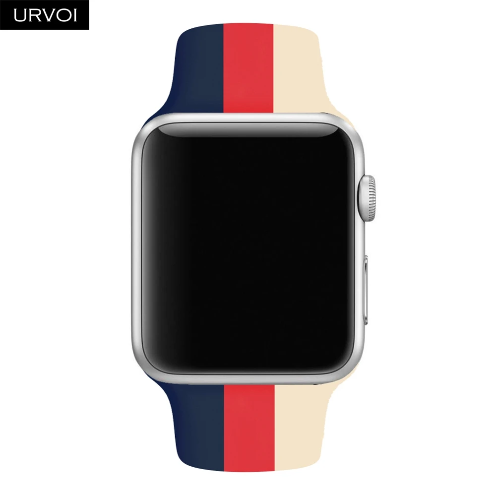 URVOI силиконовый ремешок для apple watch series 5 4 3 2 1 спортивный ремешок для наручных часов iwatch, ремешок микс в полоску с принтом в виде красочные замена 40/44 мм