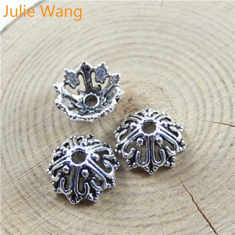 

Julie Wang 50pcs Antique Silver Flower Bead Cap Pendant Alloy DIY Fashion charm Bracelet Necklace Jewelry Making Accessory