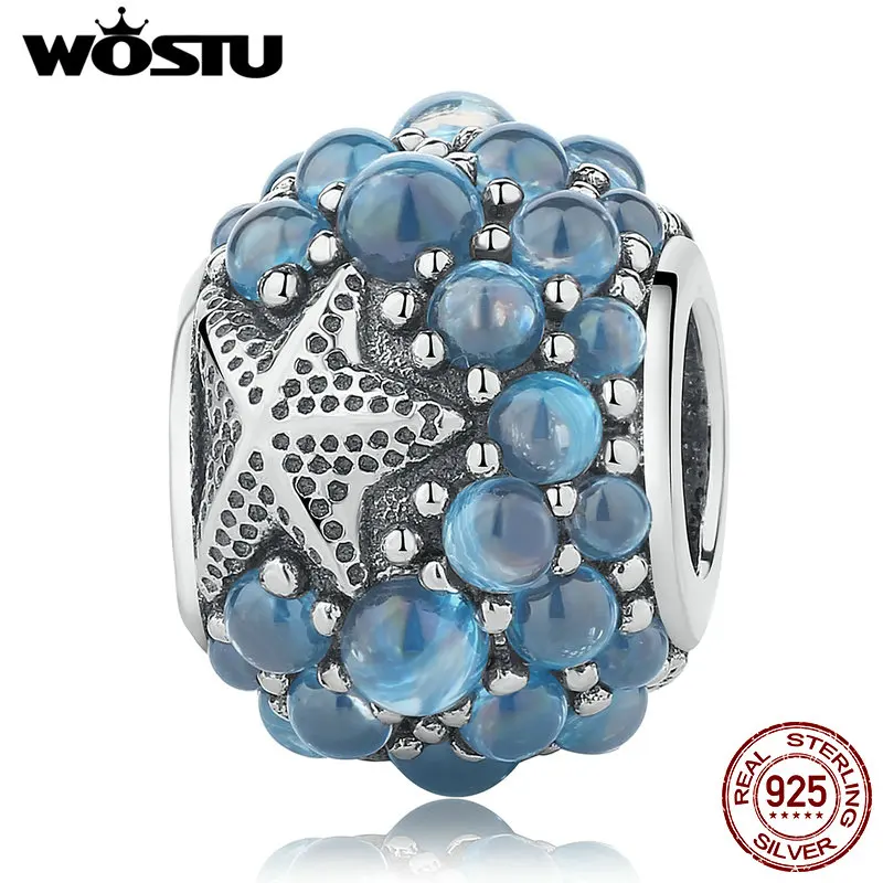 WOSTU Real 100 925 Sterling Silver Oceanic Starfish Charm Fit Original Pandora Charm Bracelet Authentic Jewelry