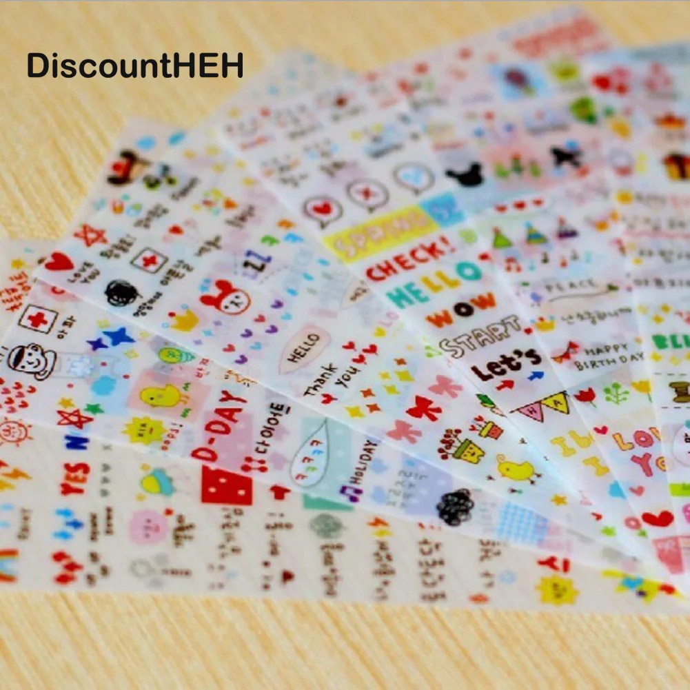 6 листов/набор прозрачные наклейки из ПВХ|6 sheets|diary deco stickersdeco sticker |