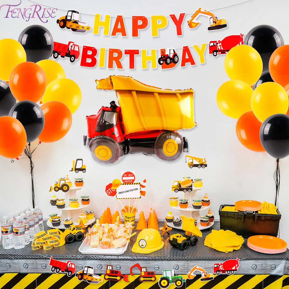 Online 38 Uds construcción fiesta decoración camión volquete decoración de fiesta con diseño de feliz cumpleaños niños Kits Set Baby Shower Party Favor suministros