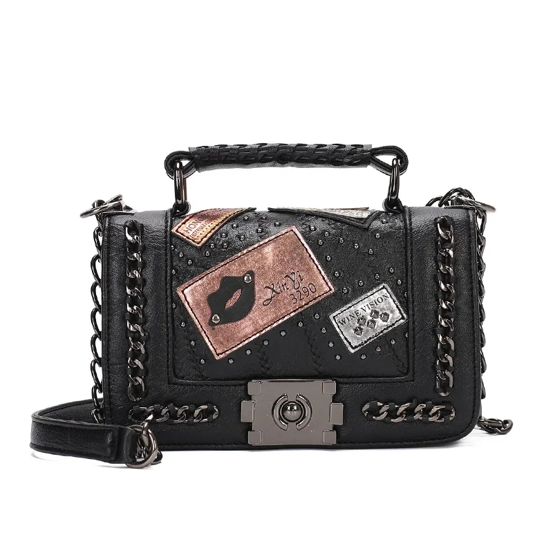 

Women Chains Messenger Bags New Vintage Bag Of Ladies Crossbody Bag For Women Small Rivet Handbags Shoulder Bags