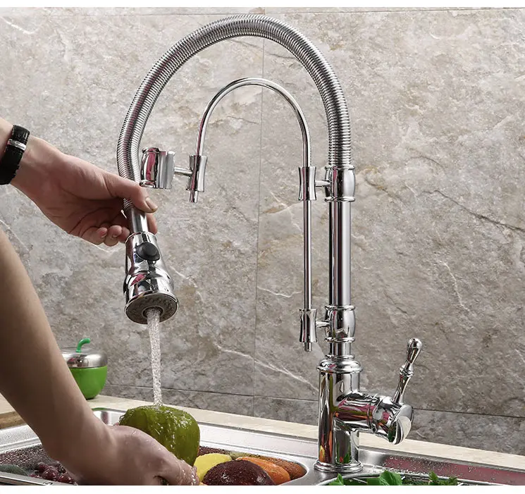 Медных Новый Регулируемая Весна кран в кухня для горячей и холодной водопроводной воды вытащить раковина кран 360 градусов