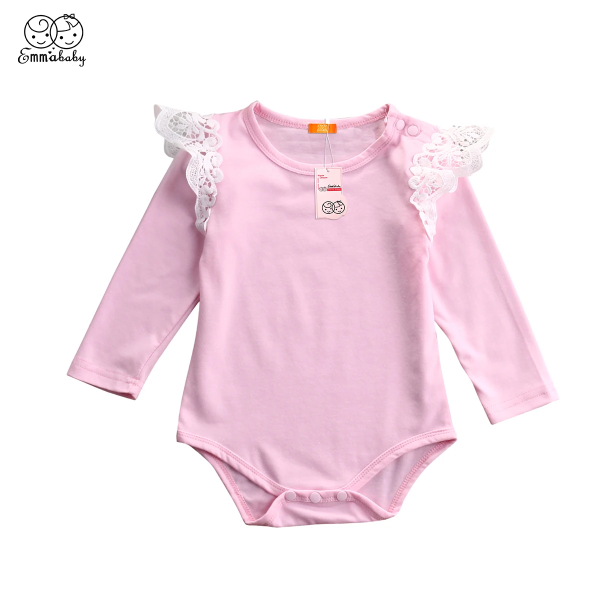 Emmababy autumn spring fall Lace Ruffle Baby Clothes Solid O Neck Baby