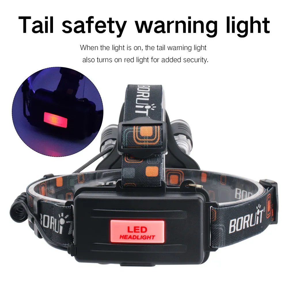BORUiT RJ 3000 XML T6 + 2 * XPE красный светодиодный налобный фонарь 3 режима