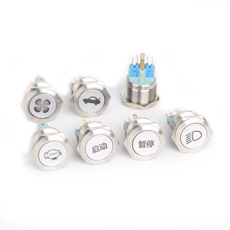 

22MM/25M/28MM Stainless Steel Metal Luminous Word Luminous Drawing Push Button Switch Automobile Refitting Switch