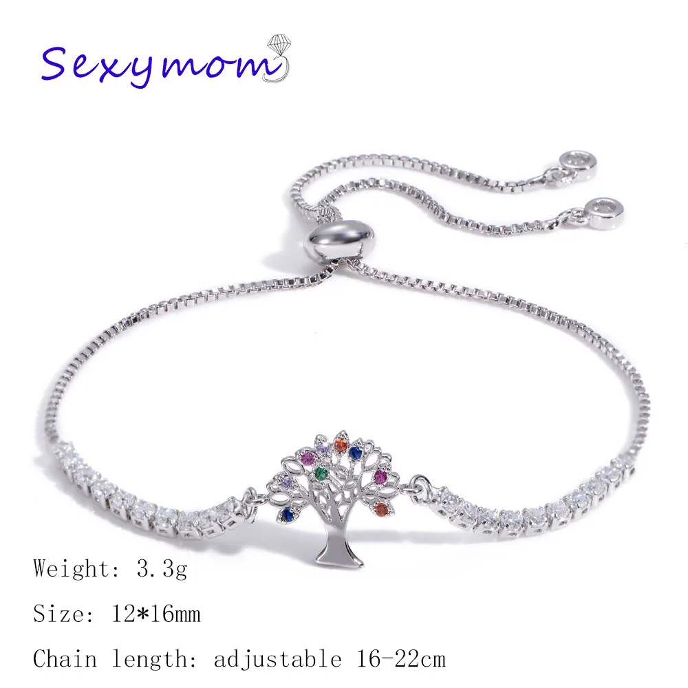 

1JYX Cubic Zirconia Life Tree Tennis Bracelet & Bangle Adjustable Pulseras Mujer Charm Bracelet For Women Bridal Wedding Jewelry