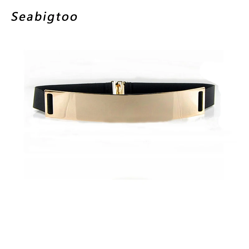 

Women Elastic Mirror Metal Waist Belt Female Metallic Bling Gold Plate Wide Band For Women Dresses women fashion 2018 waistband